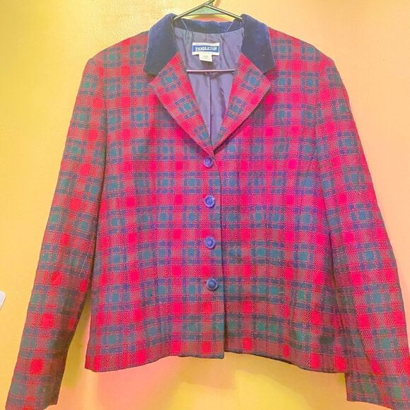 🛍️Pendleton Tartan Wool Blazer Coat Red plaid Print 🎉Size : 12 - Picture 1 of 9
